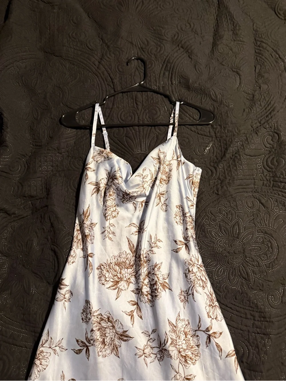 Floral Satin Slip Dress in White and Brown – Women’s Intimates